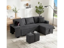 Hot ModernLuxe Sofá de 3 lugares em L - com portas USB de carregamento - com almofadas - sofá de canto conversível - cinza Cinzento