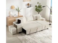 Sofá*ModernLuxe Sofá de 3 lugares em L - com portas USB de carregamento - com almofadas - sofá de canto conversível - Bege