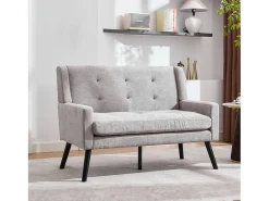 Discount Hauss Spole Sofá de 2 lugares em linho cinza claro - Pés em madeira antiderrapante - Ideal para sala de estar, quarto e escritório Cinzento claro