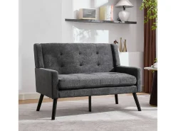Sofá|Hauss Spole Sofá de 2 lugares em linho cinza escuro - Pés em madeira antiderrapantes - Ideal para sala de estar, quarto e escritório Cinzento