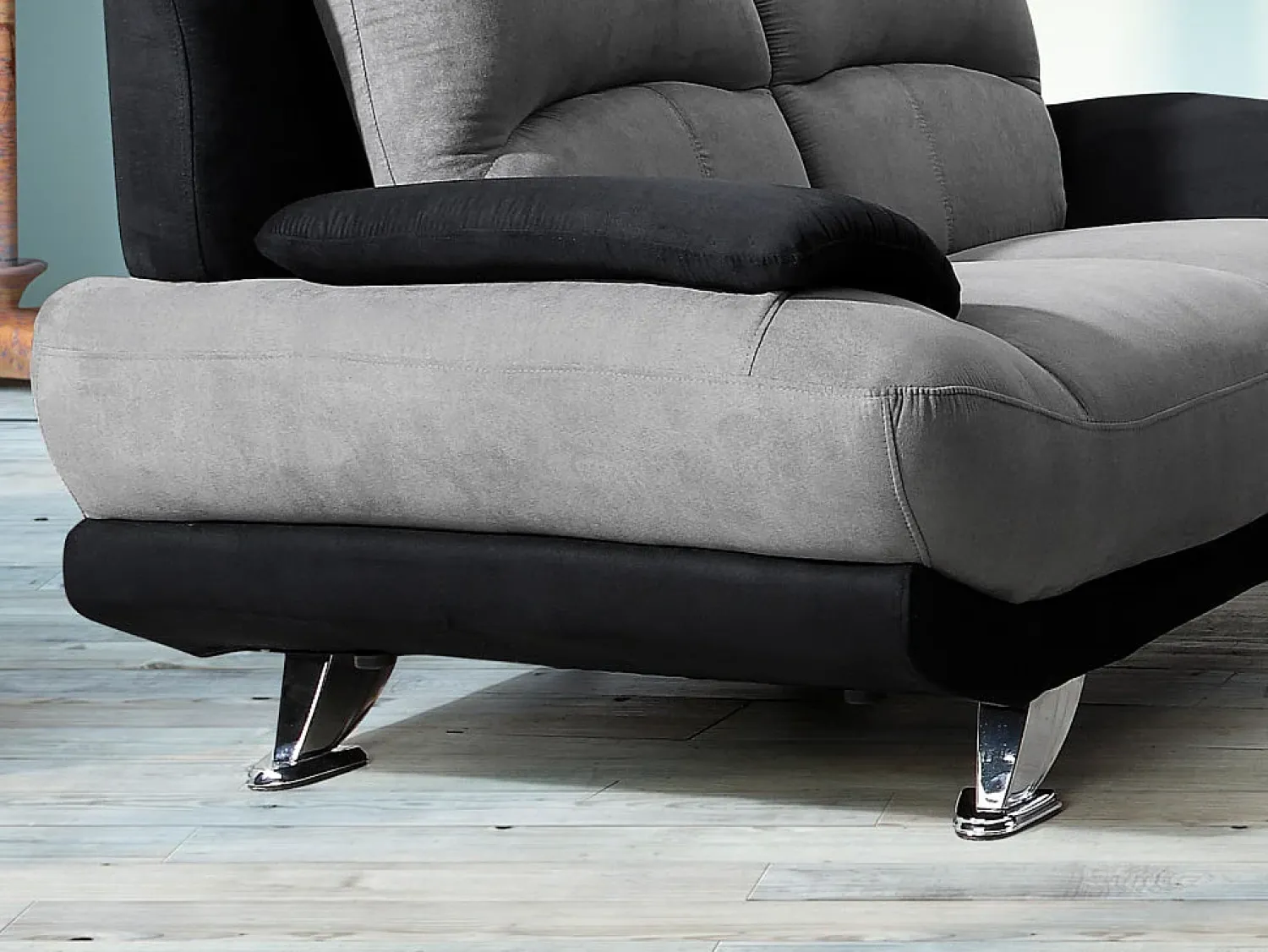 Sofá|Vente-unique Sofá de 2 lugares em microfibra bicolor cinza e preto - MUSKO Preto / Cinzento
