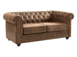 Clearance Vente-unique Sofá de 2 lugares em microfibra aspeto couro envelhecido CHESTERFIELD Castanho