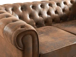 Clearance Vente-unique Sofá de 2 lugares em microfibra aspeto couro envelhecido CHESTERFIELD Castanho