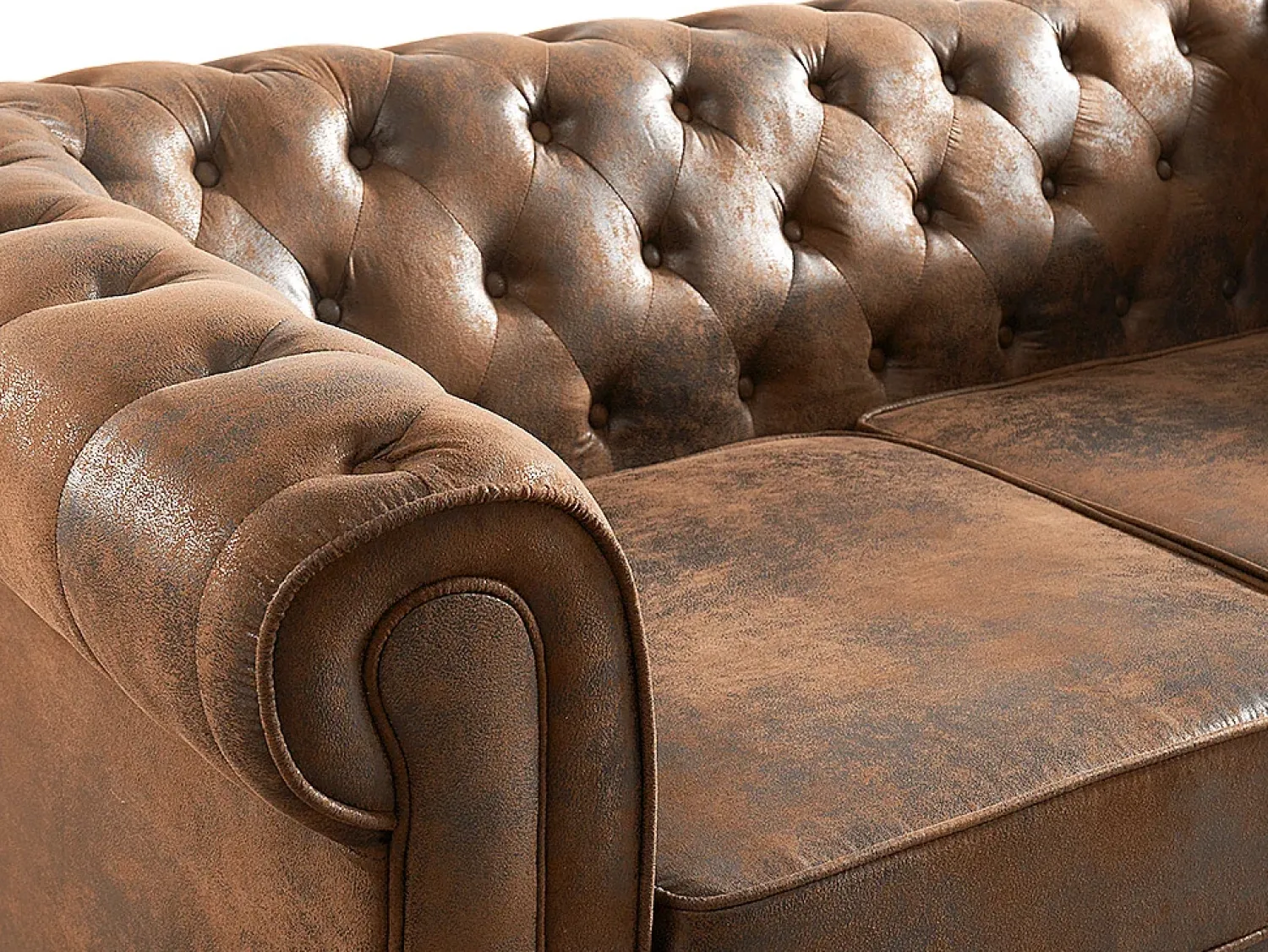Clearance Vente-unique Sofá de 2 lugares em microfibra aspeto couro envelhecido CHESTERFIELD Castanho