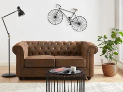 Clearance Vente-unique Sofá de 2 lugares em microfibra aspeto couro envelhecido CHESTERFIELD Castanho