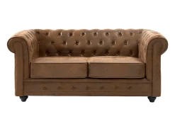 Clearance Vente-unique Sofá de 2 lugares em microfibra aspeto couro envelhecido CHESTERFIELD Castanho