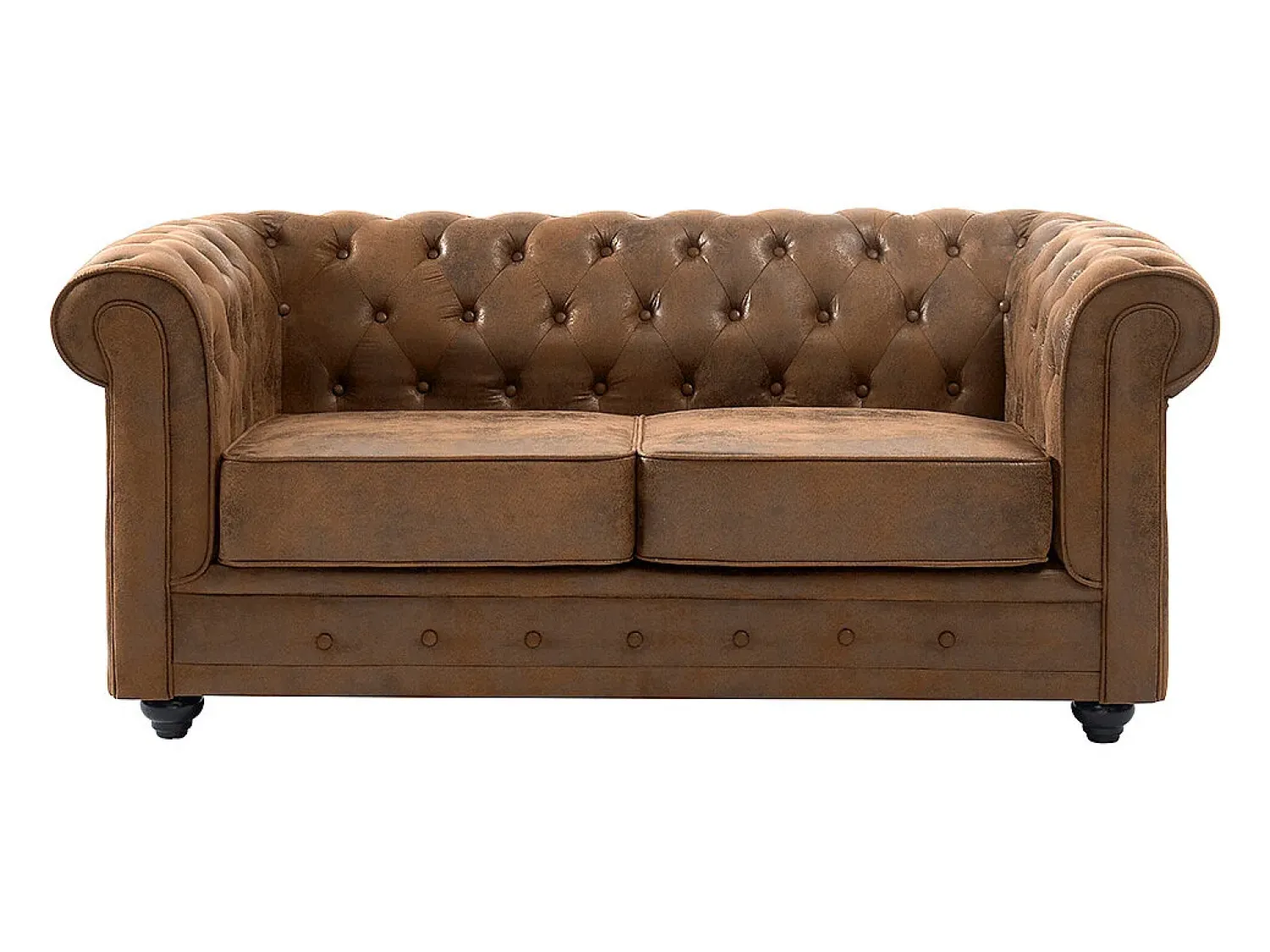 Clearance Vente-unique Sofá de 2 lugares em microfibra aspeto couro envelhecido CHESTERFIELD Castanho