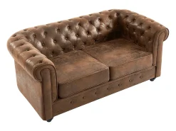 Clearance Vente-unique Sofá de 2 lugares em microfibra aspeto couro envelhecido CHESTERFIELD Castanho