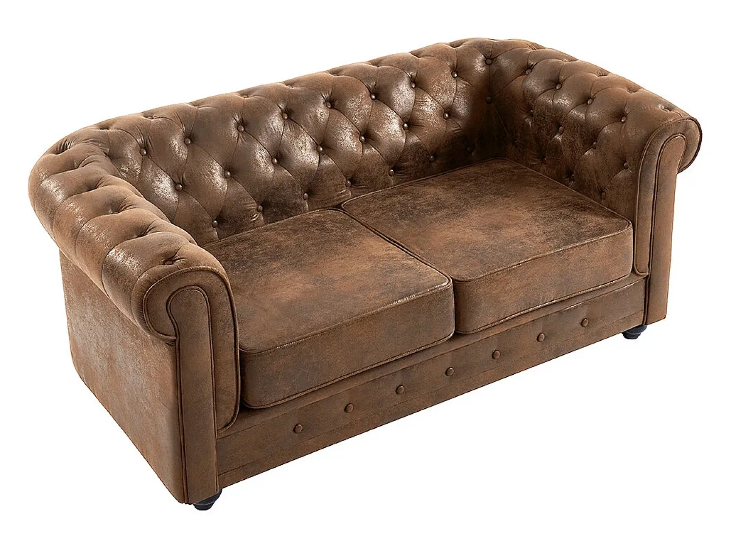 Clearance Vente-unique Sofá de 2 lugares em microfibra aspeto couro envelhecido CHESTERFIELD Castanho