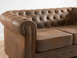 Clearance Vente-unique Sofá de 2 lugares em microfibra aspeto couro envelhecido CHESTERFIELD Castanho