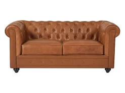 Sofá|Vente-unique Sofá de 2 lugares em pele de vaca cor - CHESTERFIELD Camel