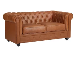 Sofá|Vente-unique Sofá de 2 lugares em pele de vaca cor - CHESTERFIELD Camel