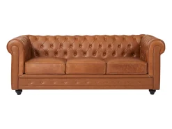 Sofá*Vente-unique Sofá de 3 lugares em pele de vaca cor - CHESTERFIELD Camel