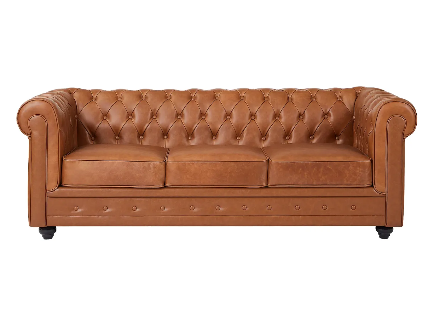 Sofá*Vente-unique Sofá de 3 lugares em pele de vaca cor - CHESTERFIELD Camel