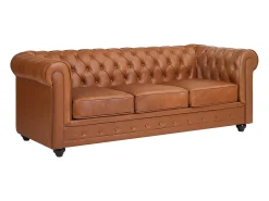 Sofá*Vente-unique Sofá de 3 lugares em pele de vaca cor - CHESTERFIELD Camel