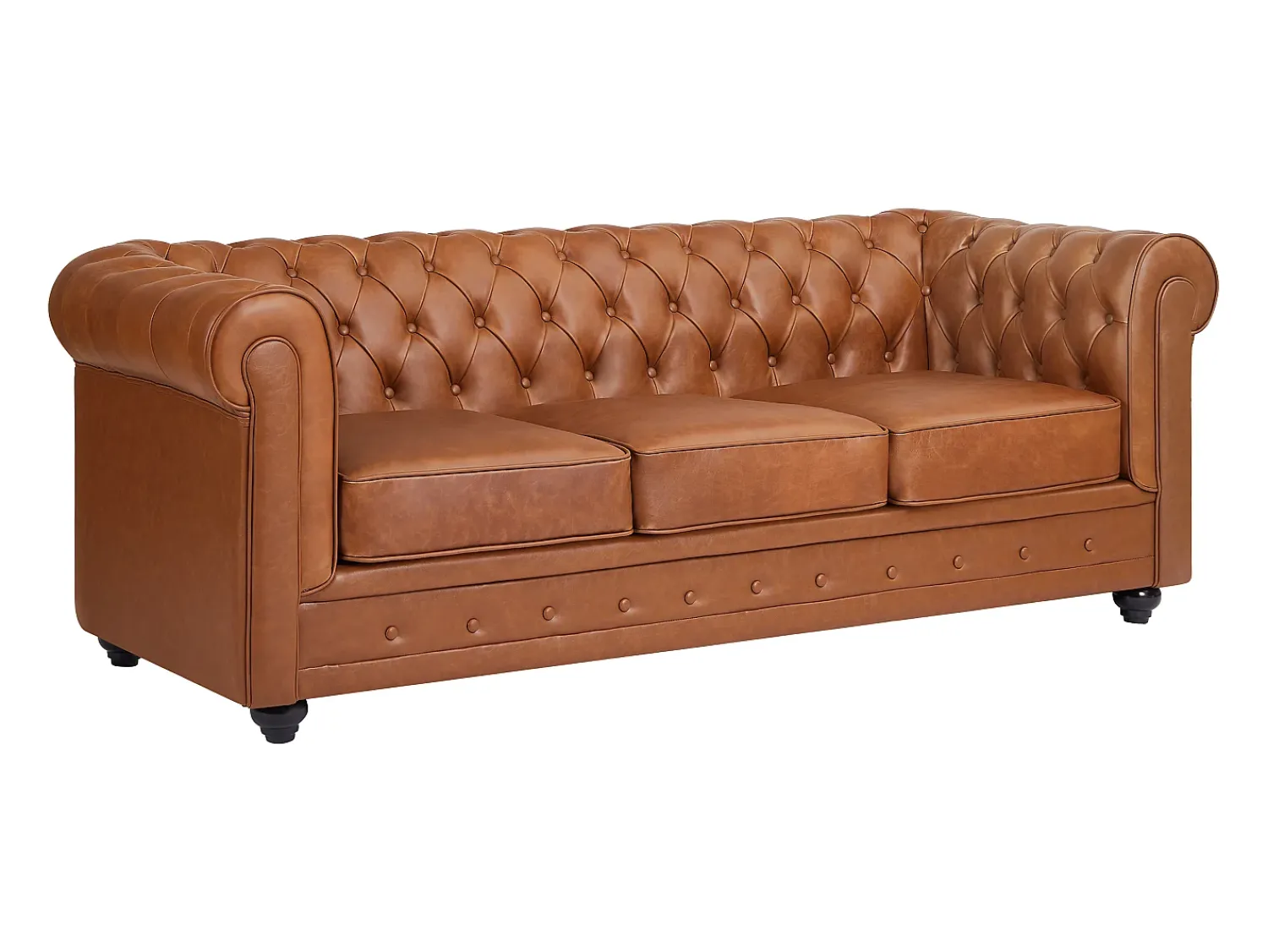 Sofá*Vente-unique Sofá de 3 lugares em pele de vaca cor - CHESTERFIELD Camel