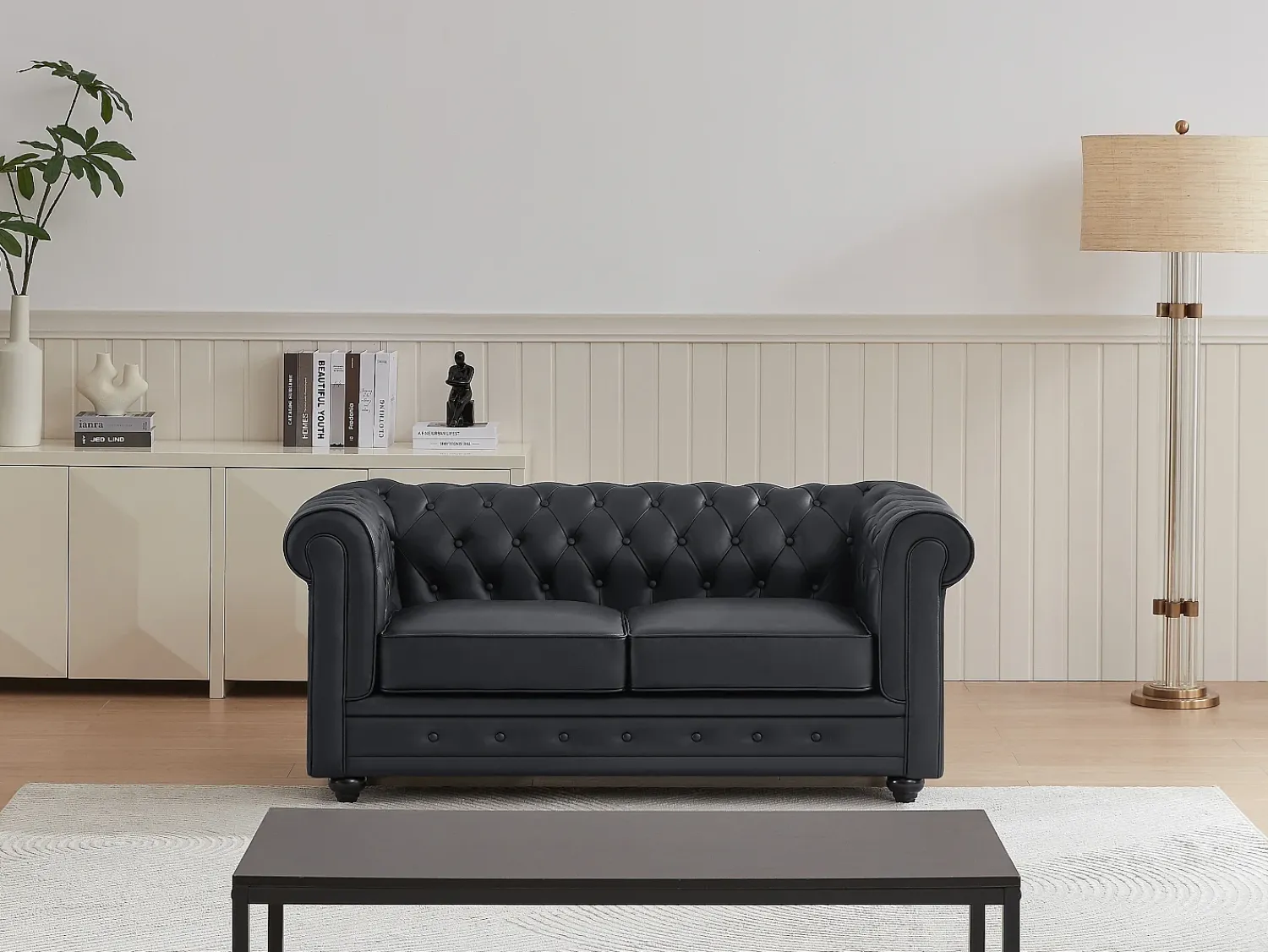 Vente-unique Sofá de 2 lugares em pele de búfalo CHESTERFIELD^ Sofá