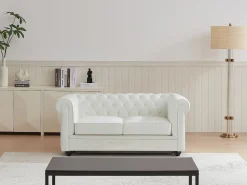 Hot Vente-unique Sofá de 2 lugares em pele de búfalo CHESTERFIELD Branco