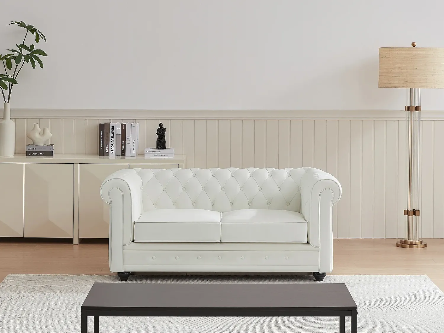Hot Vente-unique Sofá de 2 lugares em pele de búfalo CHESTERFIELD Branco