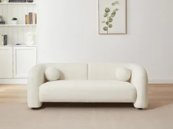 Vente-unique Sofá de 2 lugares em tecido bouclé branco OVOTAS^ Sofá
