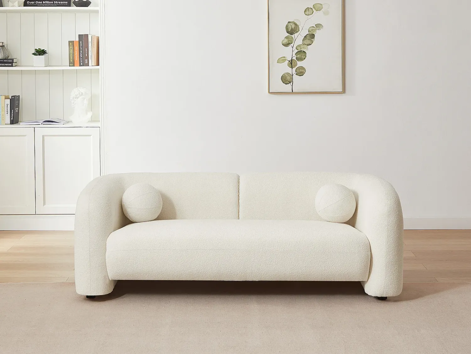 Vente-unique Sofá de 2 lugares em tecido bouclé branco OVOTAS^ Sofá