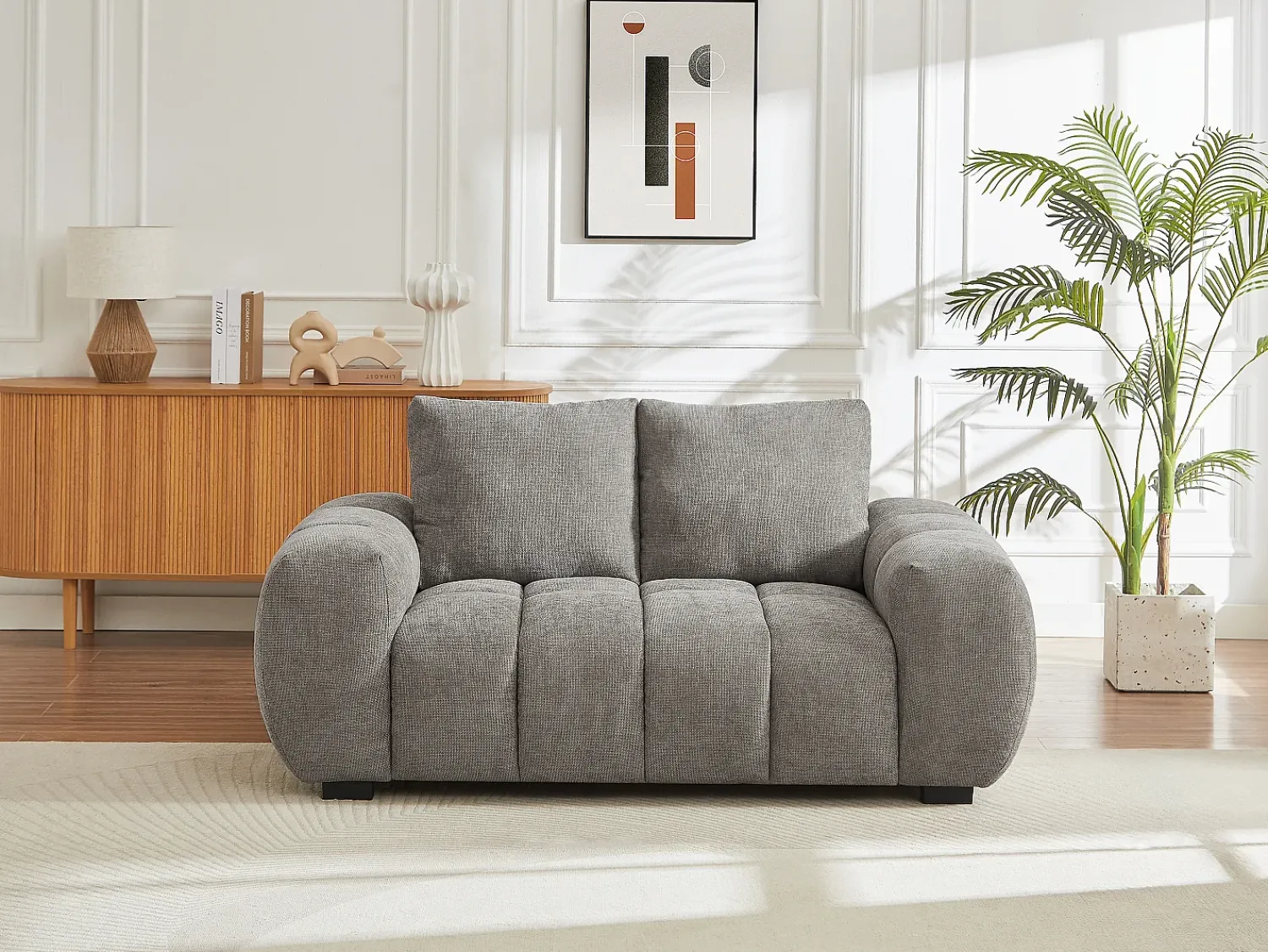 Online Vente-unique Sofá de 2 lugares em tecido cinza acolchoado estilo design BERENIA Cinzento