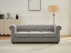 Vente-unique Sofá de 3 lugares em tecido cor cinza CHESTERFIELD^ Sofá