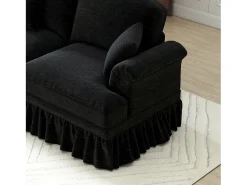 Sofá*Hauss Spole Sofá de 3 lugares em tecido chenille - Com apoio lombar e saia plissada removível. Preto