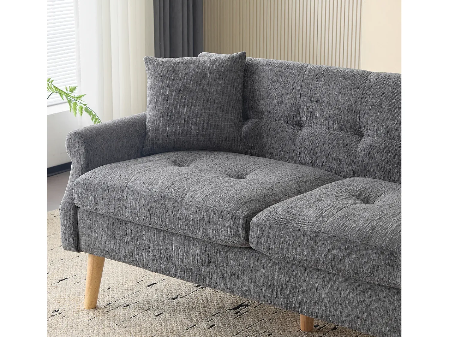 Sofá|Merax Sofá de 2 lugares em tecido chenille com almofadas grossas - 162 x 74 x 77 cm - para sala de estar, quarto - Cinza claro Cinzento