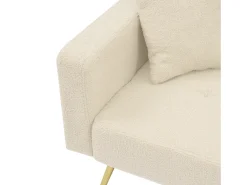 Outlet Sofá de 2 lugares em tecido de lã - Sofá reto com almofadas e bolsos laterais para arrumação - Pés da cadeira com acabamento dourado Bege