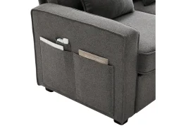 Online Sofá de 4 lugares em tecido de linho com consola, 2 bases para copos, 2 portas USB, 4 almofadas, 290x83x88cm, -escuro Cinzento
