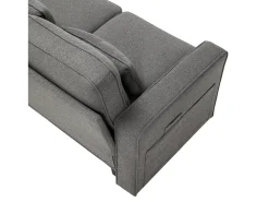 Online Sofá de 4 lugares em tecido de linho com consola, 2 bases para copos, 2 portas USB, 4 almofadas, 290x83x88cm, -escuro Cinzento