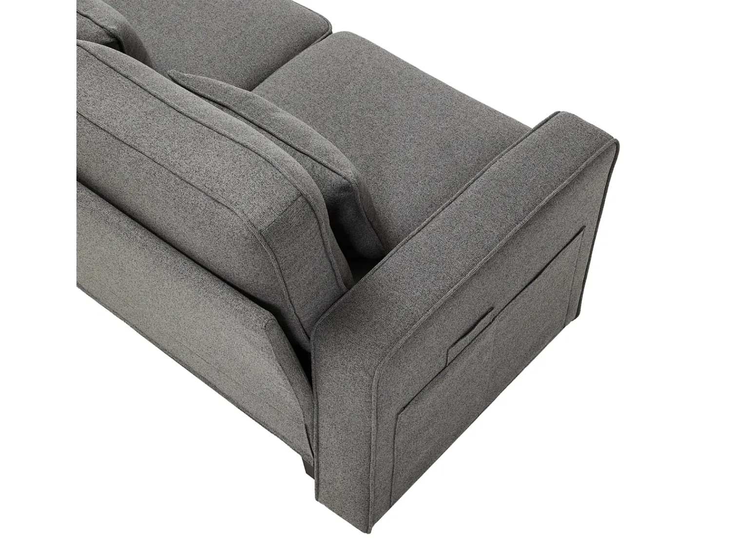 Online Sofá de 4 lugares em tecido de linho com consola, 2 bases para copos, 2 portas USB, 4 almofadas, 290x83x88cm, -escuro Cinzento