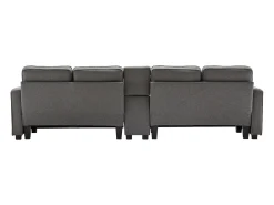 Online Sofá de 4 lugares em tecido de linho com consola, 2 bases para copos, 2 portas USB, 4 almofadas, 290x83x88cm, -escuro Cinzento