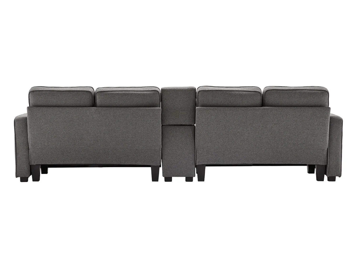 Online Sofá de 4 lugares em tecido de linho com consola, 2 bases para copos, 2 portas USB, 4 almofadas, 290x83x88cm, -escuro Cinzento