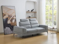 Best Vente-unique Sofá de 3 lugares em tecido texturizado cinza com encosto função avanço-recuo UDALIO Cinzento