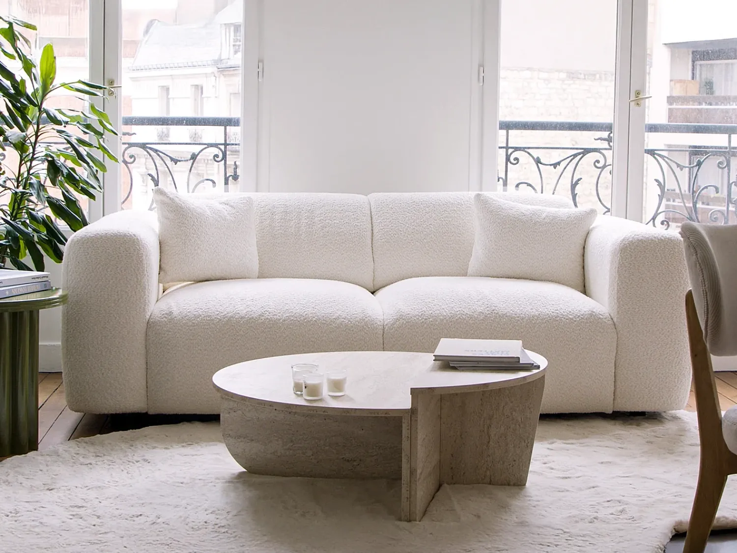 Discount Maison Céphy Sofá de 3 lugares em tecido bouclé cor branca POGNI da Branco