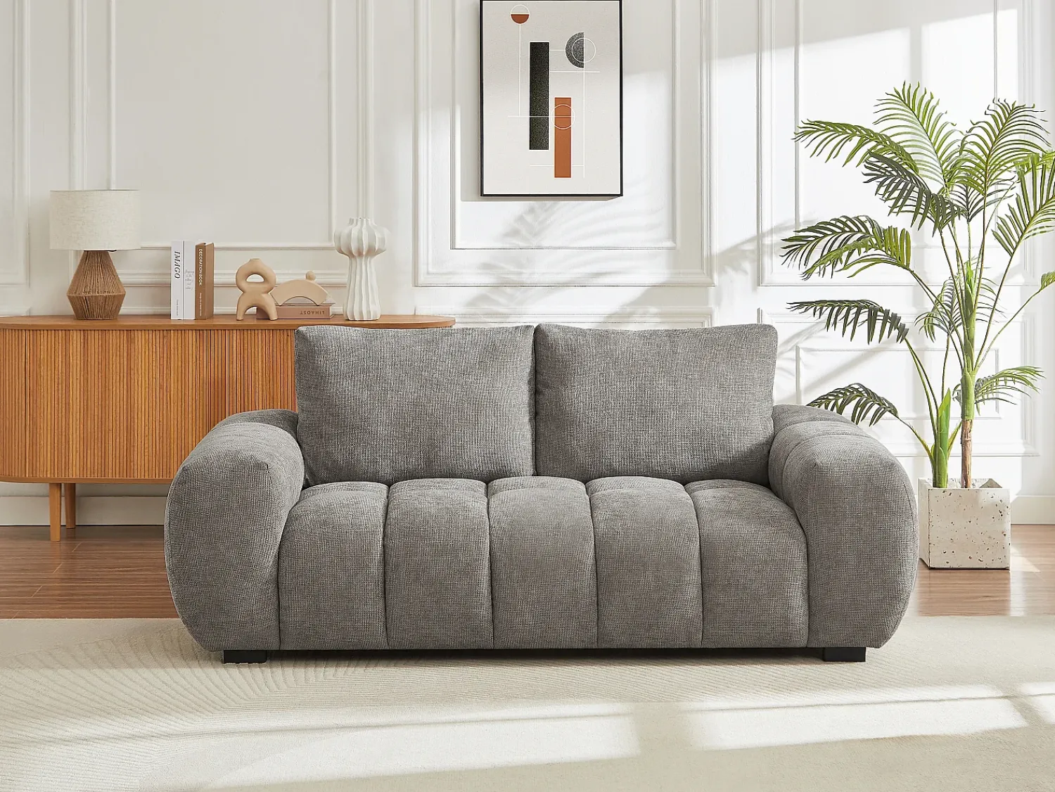 Vente-unique Sofá de 3 lugares em tecido cinza efeito acolchoado estilo design BERENIA^ Sofá
