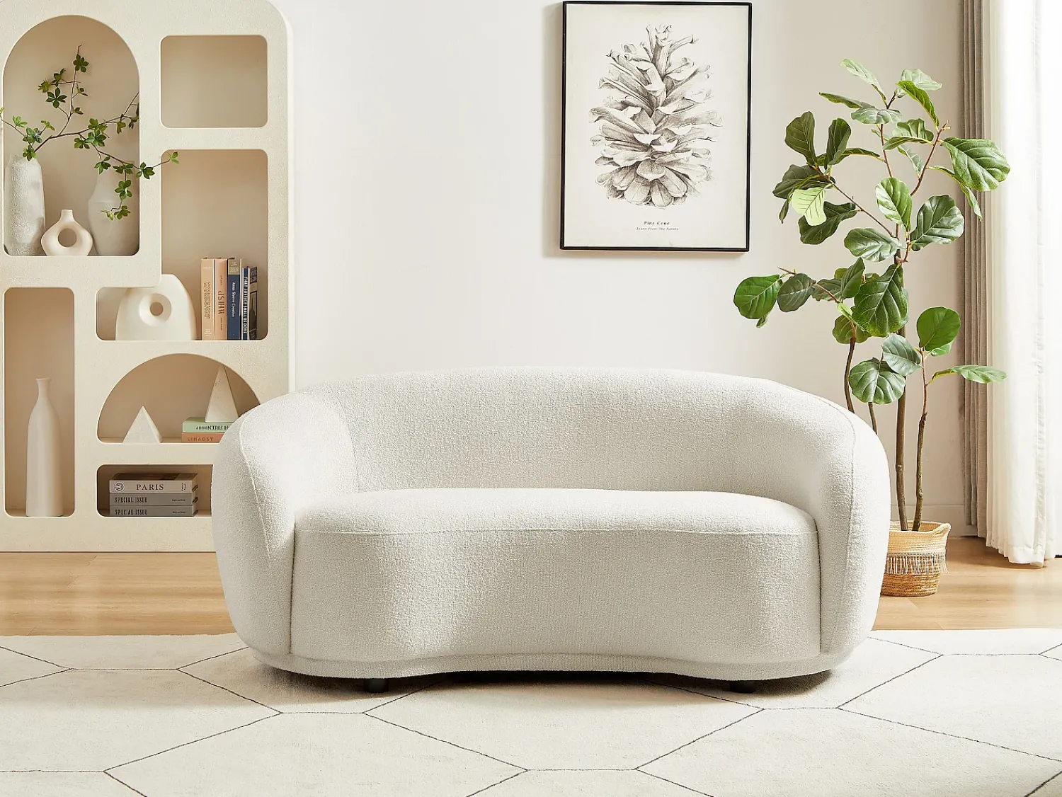 Vente-unique Sofá de 2 lugares em tecido bouclé marfim BOVANA de Pascal Morabito^ Sofá