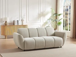 Clearance Vente-unique Sofá de 3 lugares em tecido efeito acolchoado JULORI Bege