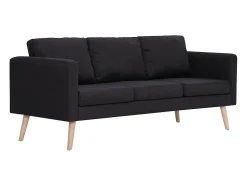 New vidaxl Sofá de 3 lugares em tecido Preto