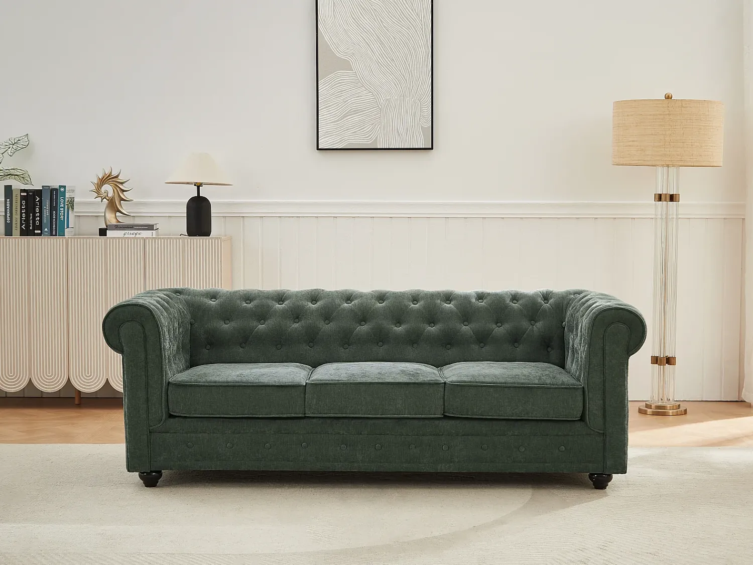 Vente-unique Sofá de 3 lugares em tecido cor CHESTERFIELD^ Sofá