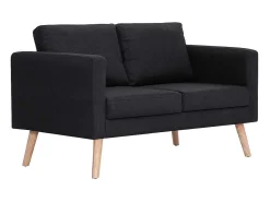 New vidaxl Sofá de 2 lugares em tecido Preto