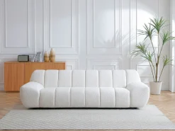 Sofá|Vente-unique Sofá de 3 lugares em tecido bouclé cor SORIELI Branco