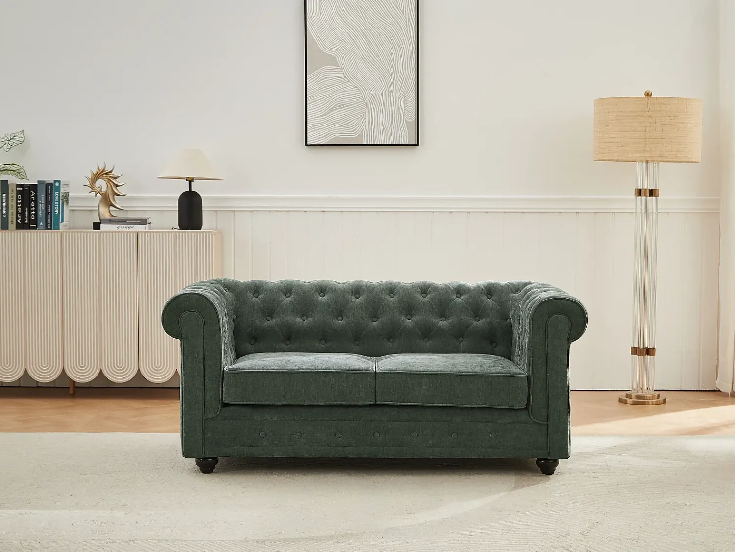 Discount Vente-unique Sofá de 2 lugares em tecido de cor CHESTERFIELD Verde