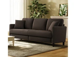 DripeX Sofá de 3 lugares em Teddy Velvet, sofá grande do sofá direito em madeira maciça, sofre com apoios de braços, 210 x 79 x 89 cm - marrom^ Sofá