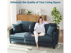 DripeX Sofá de 3 lugares em Teddy Velvet, sofá de conforto à direita em madeira maciça, amossa com apoios de braços, 193x79x89cm, -cinza-cinza^ Sofá