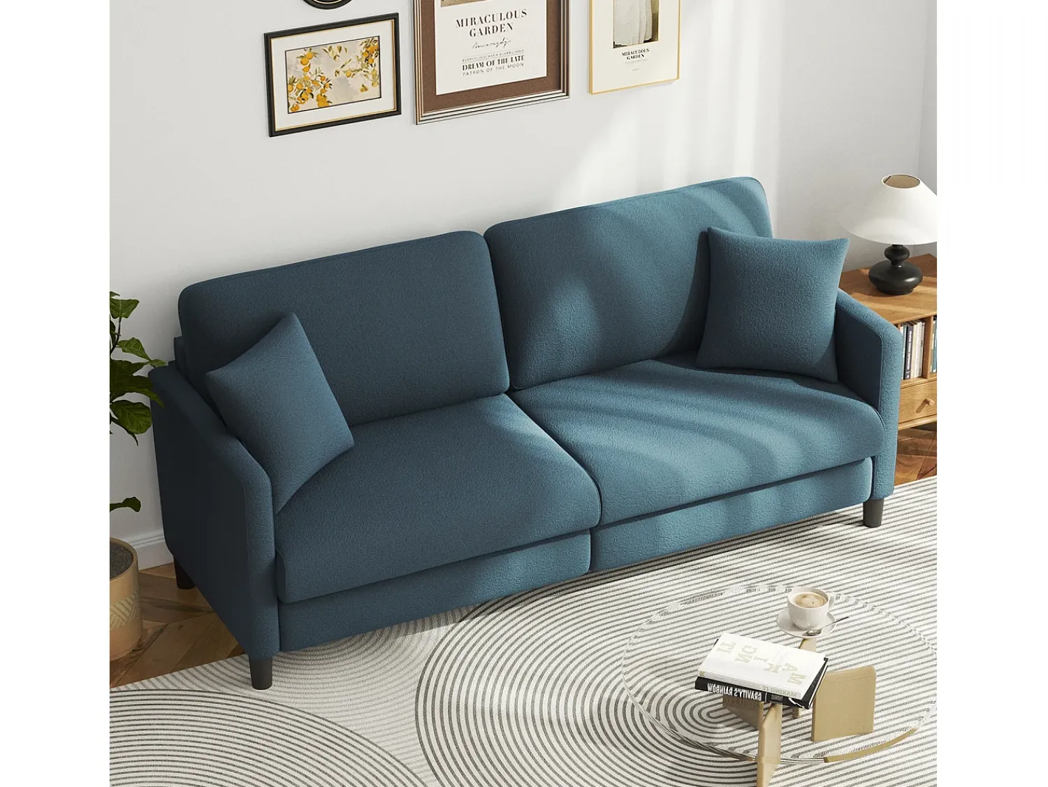 DripeX Sofá de 3 lugares em Teddy Velvet, sofá de conforto à direita em madeira maciça, amossa com apoios de braços, 193x79x89cm, -cinza-cinza^ Sofá
