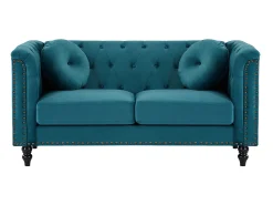 Vente-unique Sofá de 2 lugares em veludo azul-esverdeado estilo charme TURNER^ Sofá