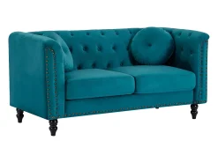 Vente-unique Sofá de 2 lugares em veludo azul-esverdeado estilo charme TURNER^ Sofá